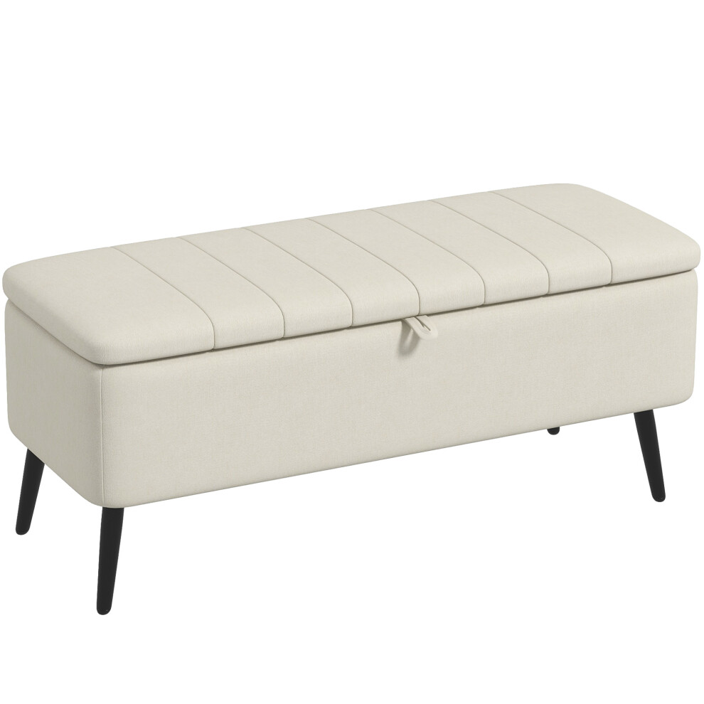 Cream White Linen-Look Storage Ottoman 92 x 31cm Spacious Seat & Storage Bench for Home-image-OPC-PMG2SGM-NEW