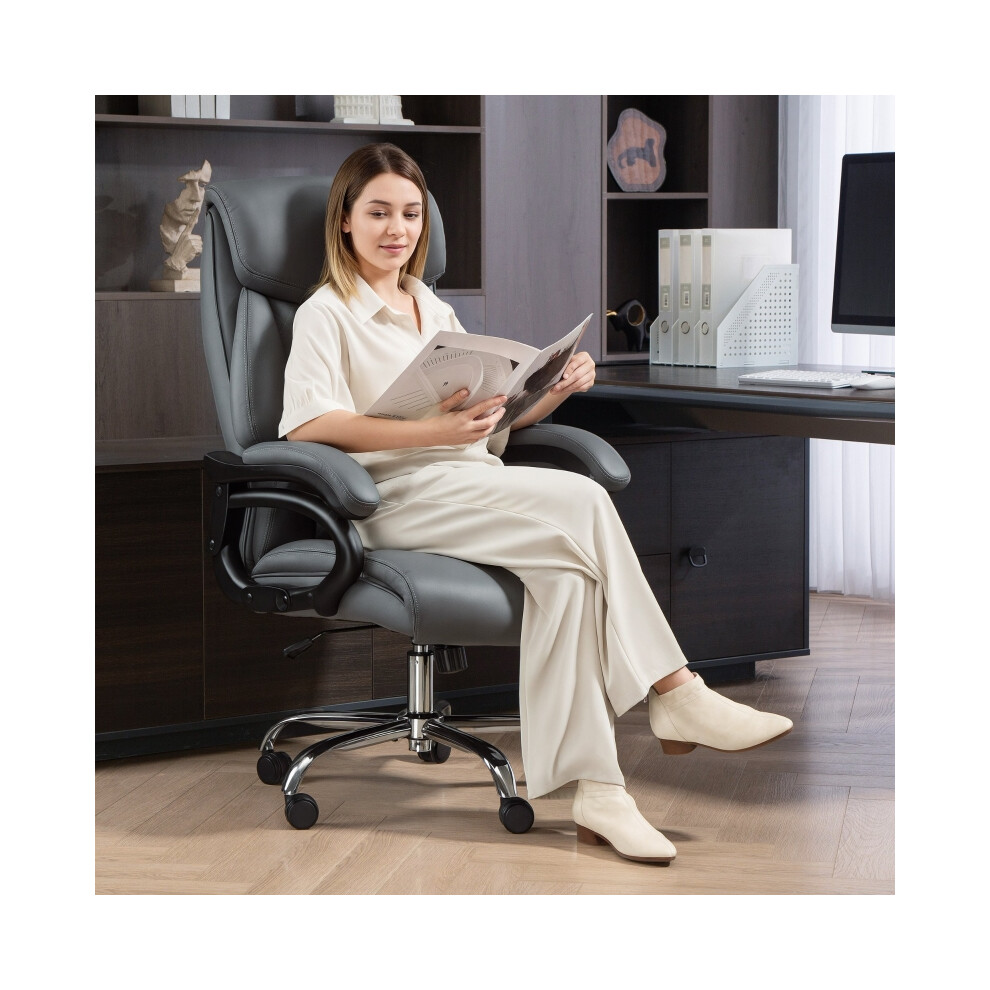 HOMCOM Charcoal Grey Faux Leather Office Chair Super Padded with Adjustable Height and Supportive Ergonomics for Daily Use-image-OPC-PMG2T8T-NEW