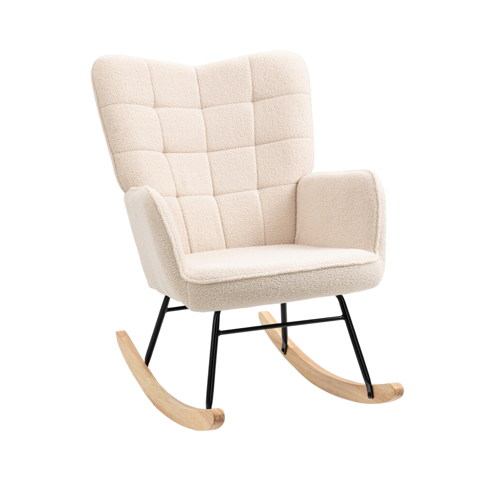 Glider Rocking Chair for Nursery & Living Room | HOMCOM Berber Fleece Beige Wingback Nursing Chair-image-OPC-PMG2TCC-NEW