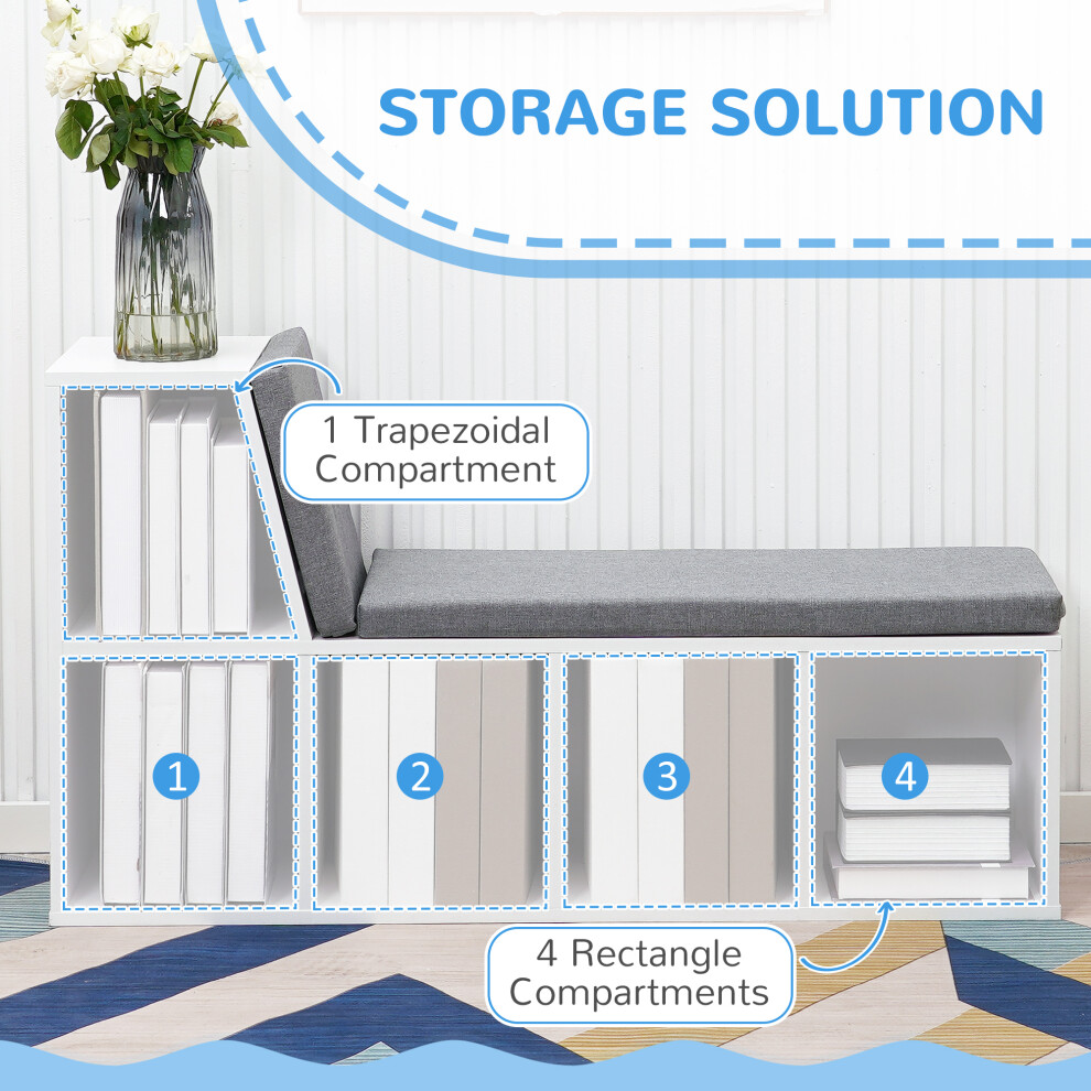 Bookshelf Storage Cabinet with Cushioned Reading Seat White Bookcase for Study or Living Room Durable Wooden Unit-image-OPC-PMG2TN6-NEW