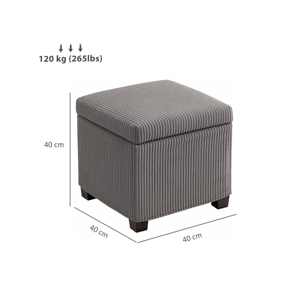 40cm Grey Storage Ottoman Bench with Corduroy Fabric Removable Lid with Legs Ideal for Living Room Bedroom Hallway-image-OPC-PMG2W9T-NEW