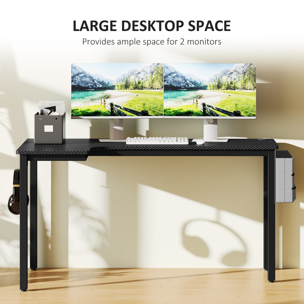 Black L-Shaped Gaming Desk with Storage Hooks & Cable Organizer 145x81x76cm for Home & Office-image-OPC-PMG2WRW-NEW