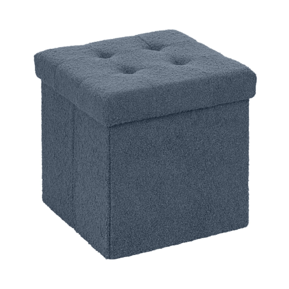 Foldable Sherpa Fleece Storage Ottoman Blue Multi-Functional Ottoman with Hidden Storage Space-Saving Decor for Bedroom-image-OPC-PMG2WW6-NEW