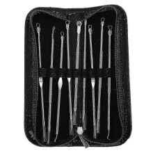(As show, One size) 9-Piece Blackhead Remover Tool Set - Stainless Steel Acne Extraction Kit forr