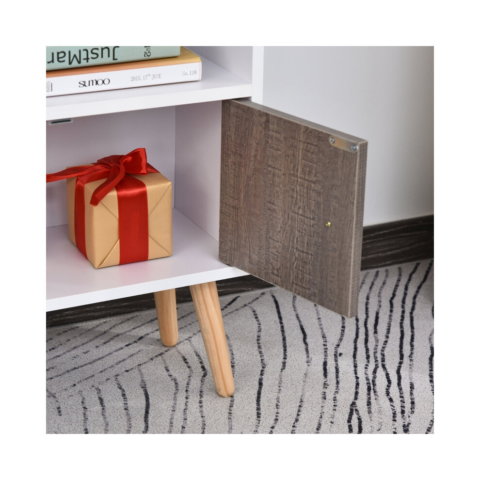 White & Grey Bookcase with 6 Shelves and Storage Freestanding Wooden Book Shelf with Cabinet 24D x 71.8W x 90.8H cm-image-OPC-PMG2YDH-NEW