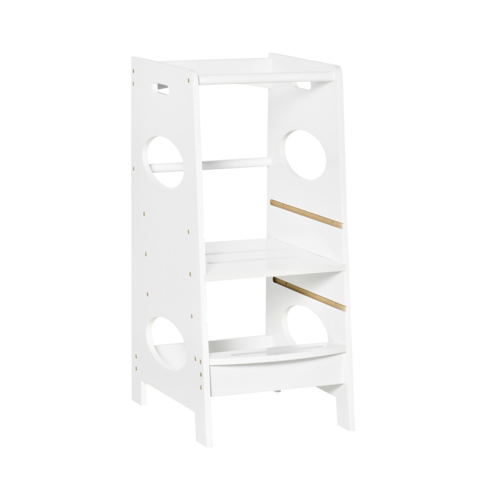 Kids Toddler Step Stool with Adjustable Height Safety Rail White Lightweight Non-slip Feet Kitchen Counter Support-image-OPC-PMG2YYM-NEW