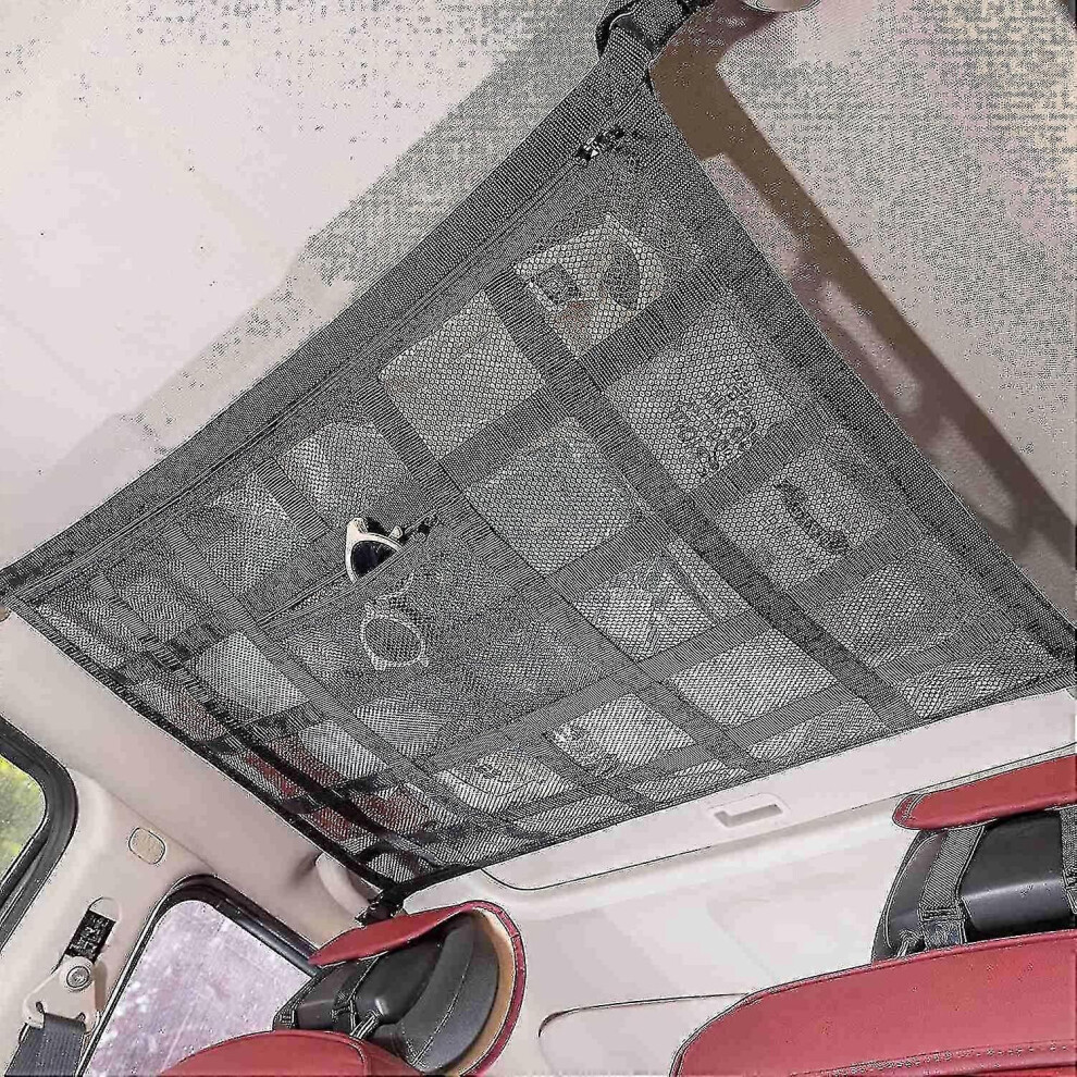 (As Show, One Size) Upgrade Car Ceiling Cargo Mesh Bag, 80X55cm Reinforced Load Bearing And No Sagging Double Layer Mesh 4612192172999