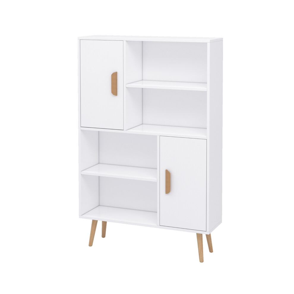 HOMCOM Bookcase Sideboard in White with Adjustable Shelves Freestanding Wooden Legs Storage Cabinet with Doors-image-OPC-PMG2Z5G-NEW