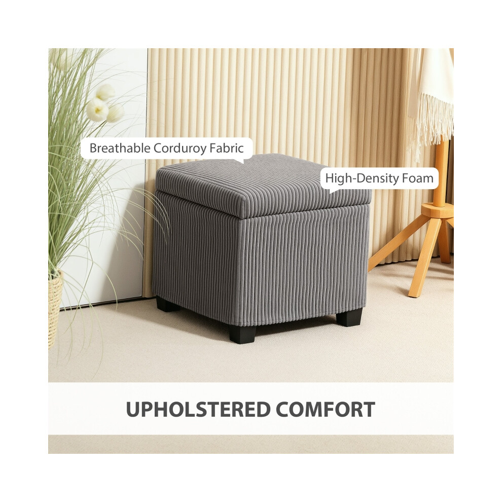 Storage Ottoman Bench Grey 40cm Corduroy Footstool with Removable Lid and Legs for Living Room Bedroom Hallway-image-OPC-PMG2ZDX-NEW