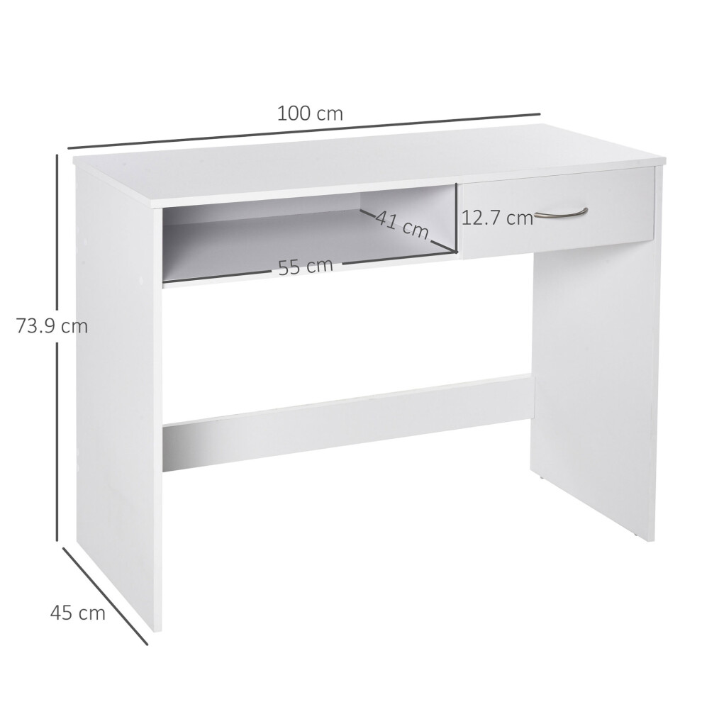 White Study Desk with Storage Compartment Space-Saving Computer Table with Drawer Ideal for Small Spaces-image-OPC-PMG52YY-NEW