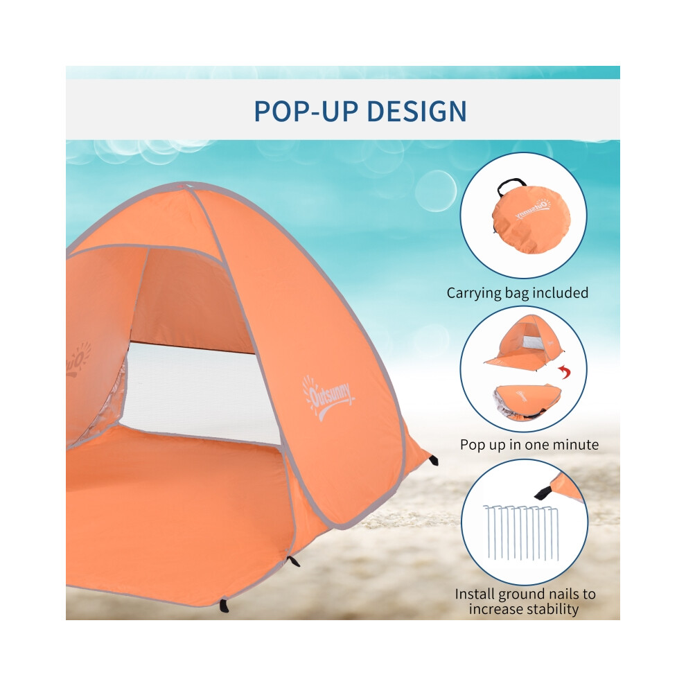 Portable 2-Person UV Shelter Shade Pop Up Sun Shade in Vibrant Orange UV Resistant and Lightweight for Camping-image-OPC-PMG55FV-NEW