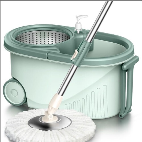 Extendable Handle Easy Wring Floor Cleaning System Microfibre Spin Mop And Bucket Set With Wringer 2 Refill Heads