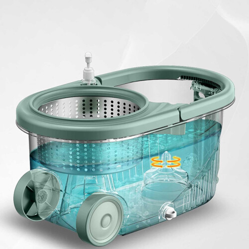 Extendable Handle Easy Wring Floor Cleaning System Microfibre Spin Mop And Bucket Set With Wringer 2 Refill Heads 1