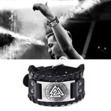 Viking Totem PU-Lederarmband 27x4 cm Schwarz
