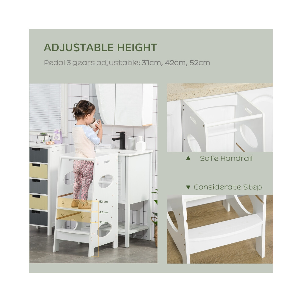 Toddler Step Stool for Kids Adjustable Standing Tower with Safety Rail in White Durable Plastic from HOMCOM-image-OPC-PMG567N-NEW