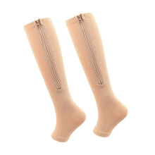 Flesh Color L/XL Zipper Compression Socks Nylon Soft Breathable