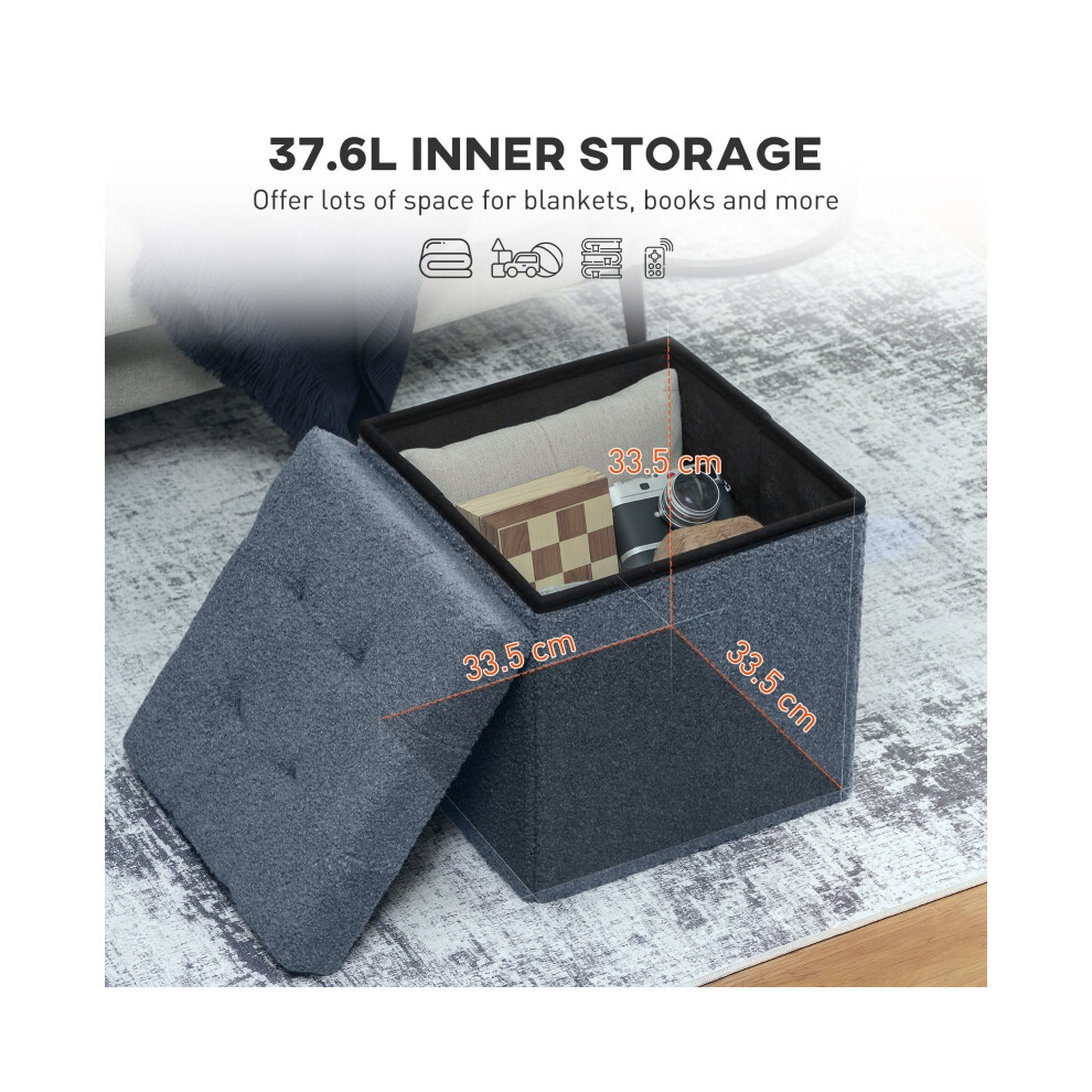 Sherpa Fleece Storage Ottoman in Blue - Foldable Compact Design Versatile for Living Room & Bedroom Strong & Stylish-image-OPC-PMG59GP-NEW