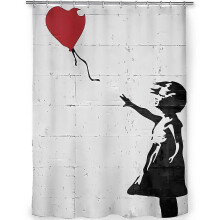 (As show, 70x70 Inch) SNQTV-Extra Long Shower Curtain Banksy Girl With Heart Balloon Mould Proof Resistant Washable Weighted Bathroom Curtains