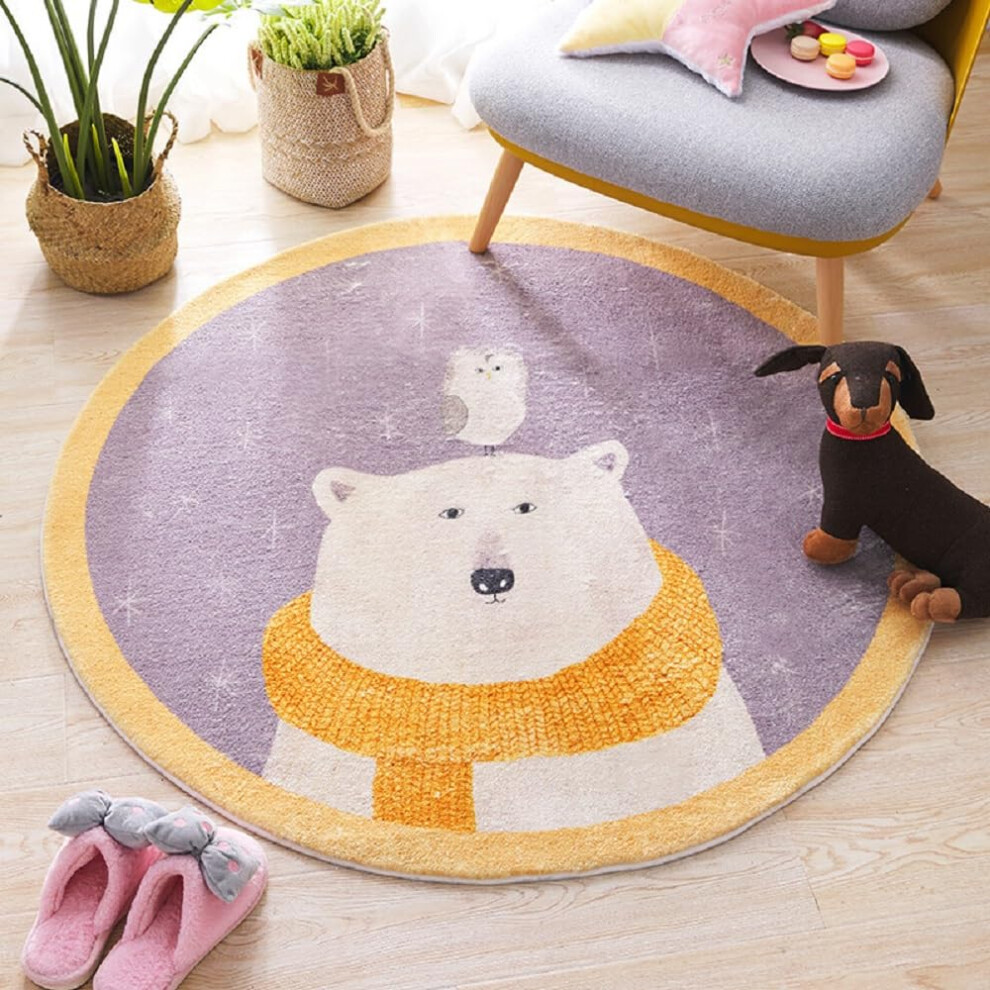 Round Area Rugs Fluffy Grey White Nursery Rug For Crawling Baby Play Mat 120X120cm Bear Cat Lion Design White,Grey