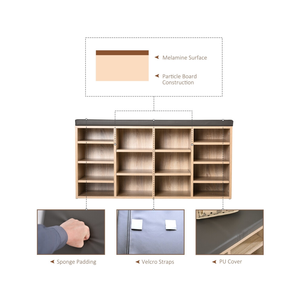 Shoe Rack with 14 Compartments Multi-Storage Organizer with Cushion Shelves Brown Solid Frame for Home & Office Tidy Storage-image-OPC-PMG5CWZ-NEW