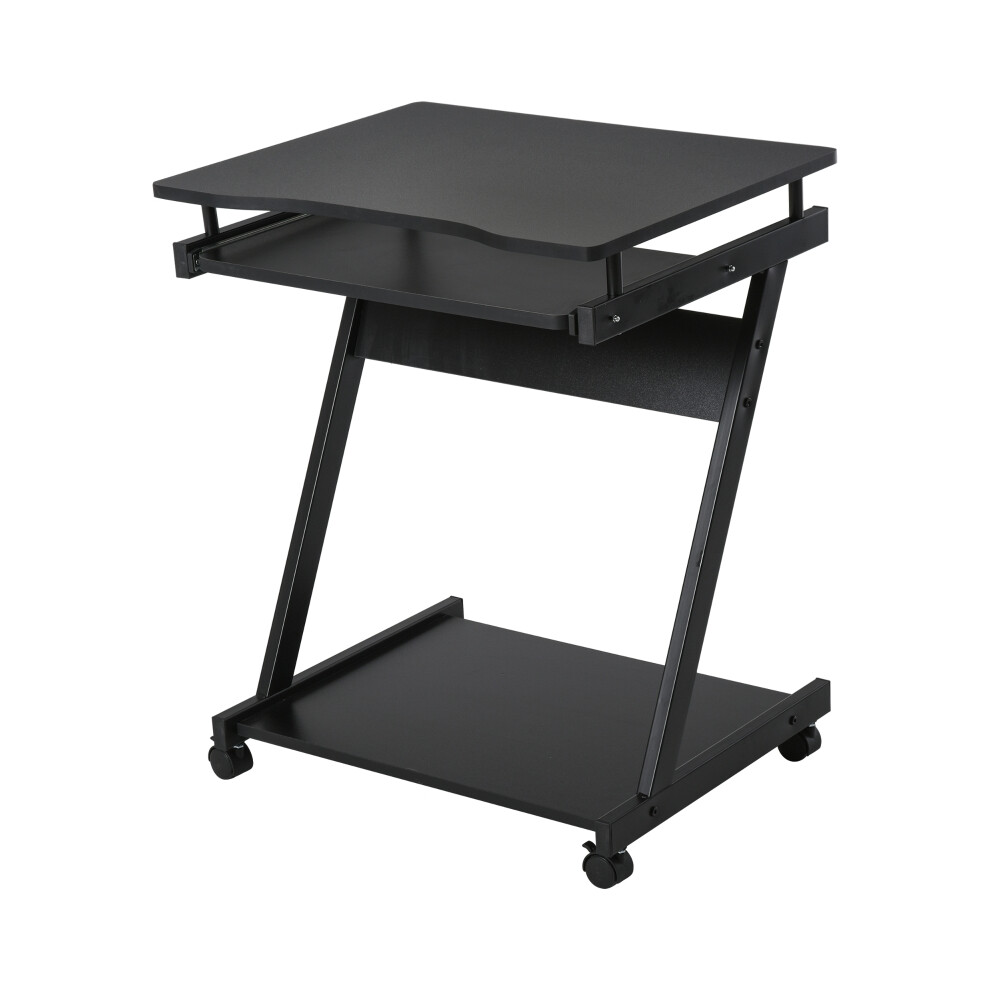 Adjustable Mobile Office Desk with Sliding Keyboard Tray - Black Finish 4 Rolling Wheels Compact Home Workspace-image-OPC-PMG5FZY-NEW