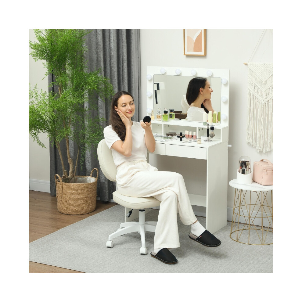 PU Leather Office Chair with Adjustable Height Swivel Wheels Cream Vanity Chair for Home Armless Comfortable Workspace Seat-image-OPC-PMG5G9Z-NEW