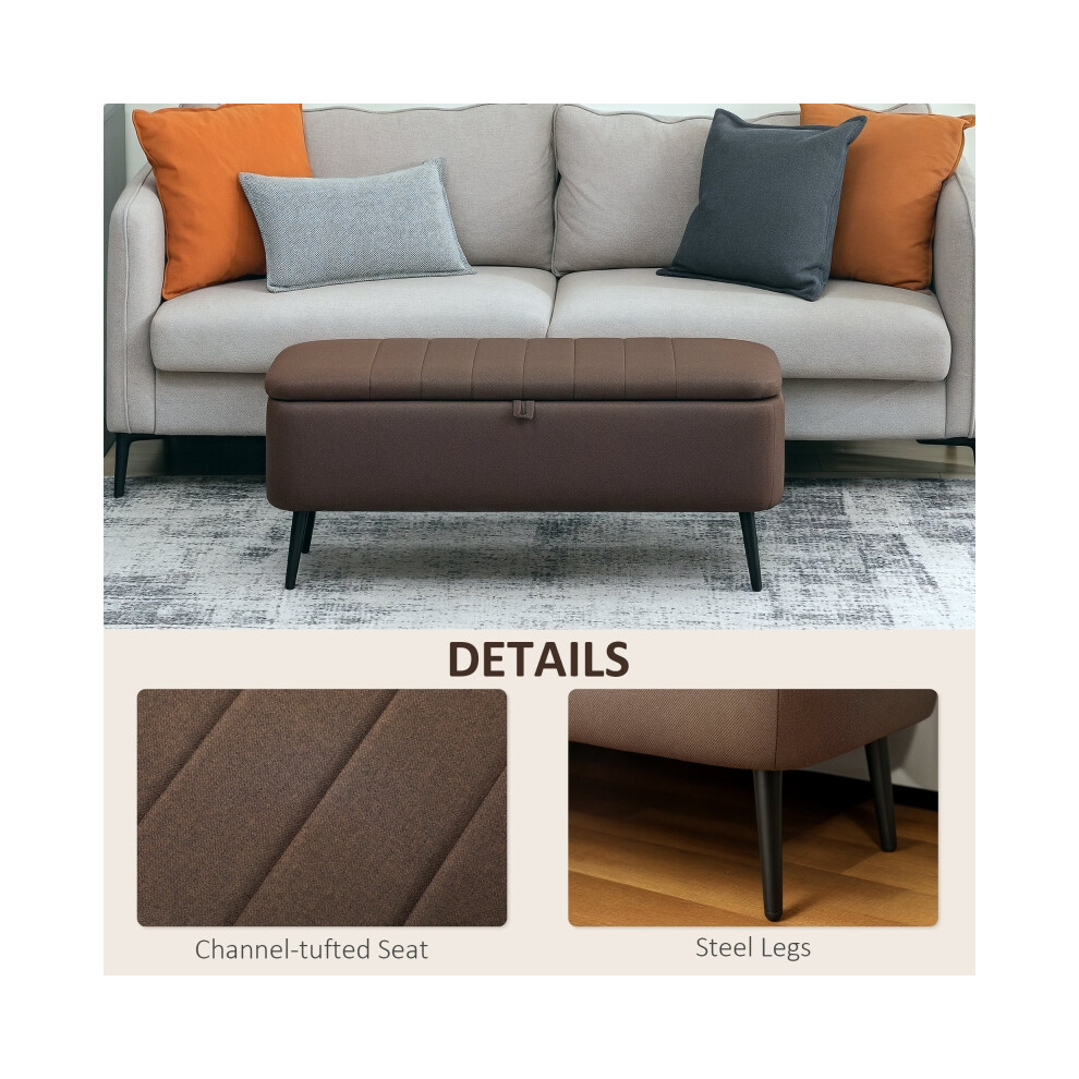 Dark Brown Linen-Look Storage Ottoman 92 x 31cm Plush Upholstered Footstool with Hidden Storage Stylish & Practical-image-OPC-PMG5GJH-NEW