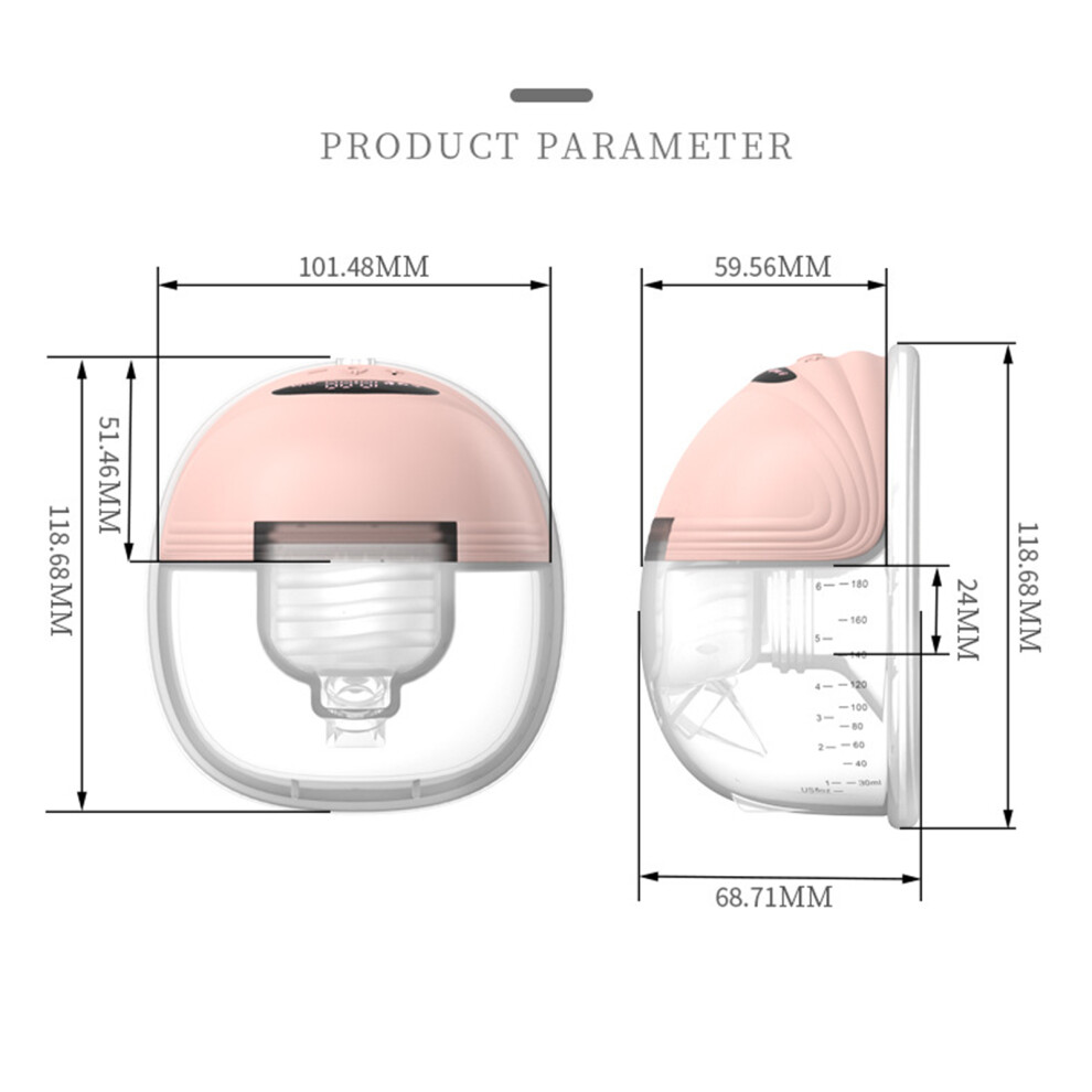 Wearable Electric Breast Pump 180Ml, 12 Suction Levels, Pink