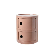 Pink Round Bedside Table With Storage Drawer, Stackable Nightstand For Bedroom Office Bathroom, 2-Tier Shelf Cabinet
