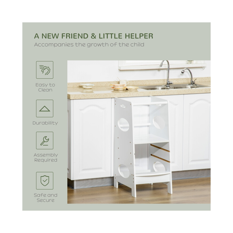 Toddler Step Stool with Safety Rail for Kids Adjustable Standing Tower White Strong Plastic Stable & Safe for Kitchen Use-image-OPC-PMG5HXN-NEW