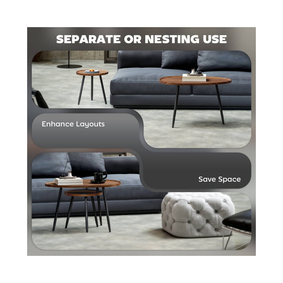Set of 2 Nesting Coffee Tables 80cm Modern Design with Metal Legs Chestnut Wood Effect for Living Room Bedroom Office Use-image-OPC-PMG5HXS-NEW