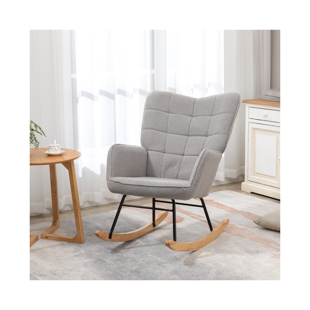Light Grey Berber Fleece Nursery Glider Rocking Chair Wingback Style for Nursing & Comfort Ideal for Living Room Use-image-OPC-PMG5J77-NEW
