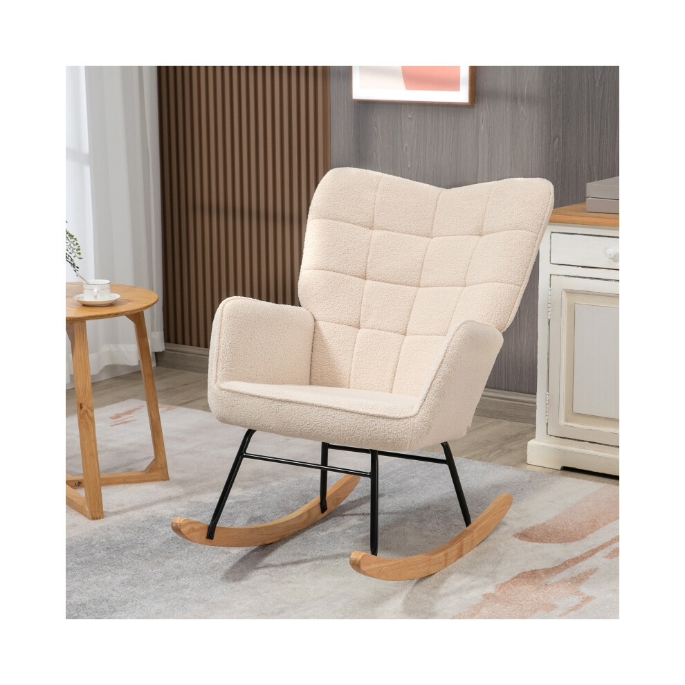 HOMCOM Berber Fleece Nursery Chair - Beige Wingback Glider for Nursing Living Room Comfortable Rocker Stylish Design-image-OPC-PMG5J8F-NEW