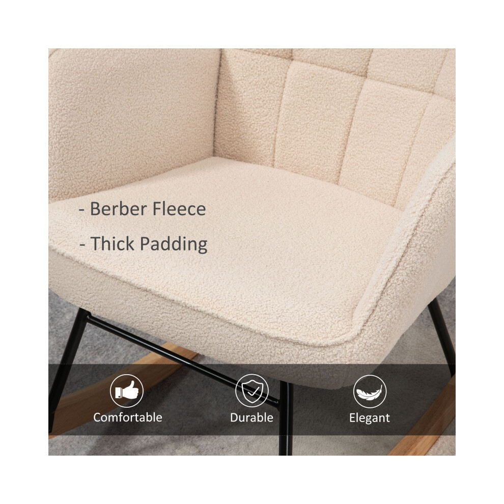 Nursery Glider Rocker Chair - HOMCOM Berber Fleece Wingback Nursing Chair for Living Room Beige Comfortable Swivel Design-image-OPC-PMG5J8M-NEW