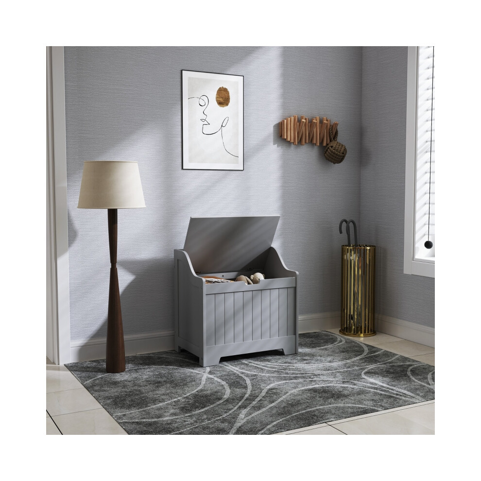 Storage Chest Grey HOMCOM 61L Wooden Home Decorative Chest with Lid for Living Room and Bedroom-image-OPC-PMG5JBP-NEW