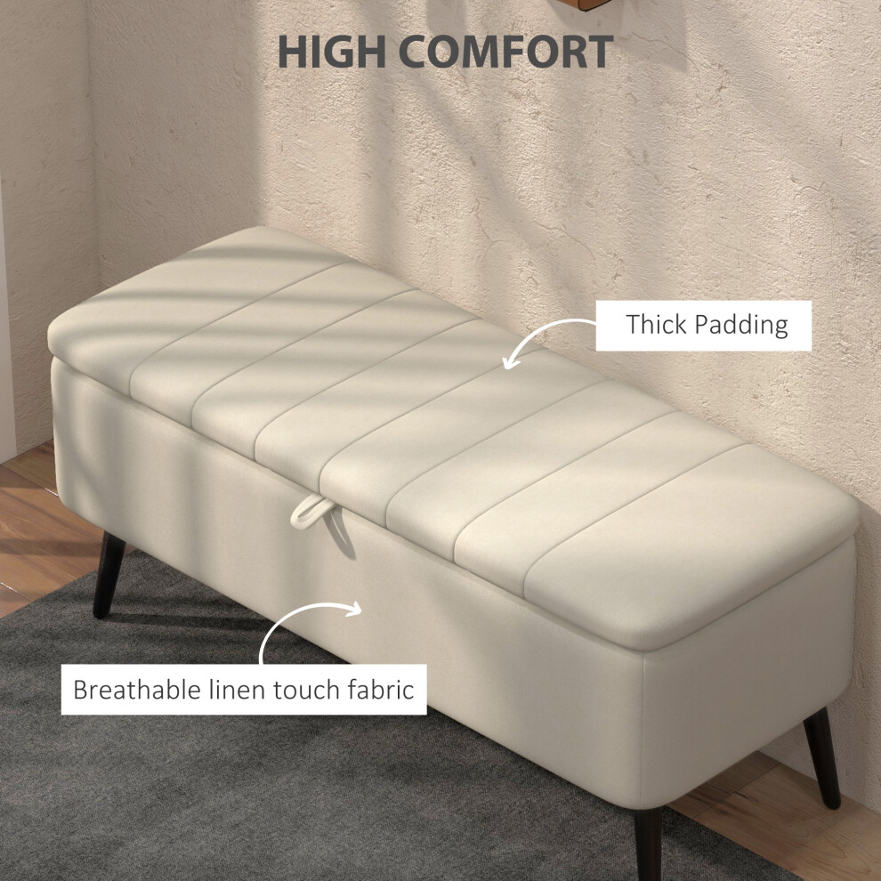 Cream White Linen-Look Storage Ottoman 92 x 31cm with Durable Material and Functional Footstool-image-OPC-PMG5JG5-NEW