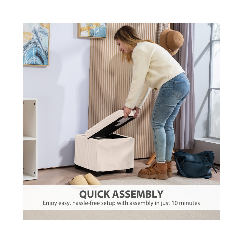 Storage Ottoman Chest Beige - Corduroy Footstool with Removable Lid and Legs 40cm Storage Box for Living Room Bedroom Hallway-image-OPC-PMG5JPM-NEW