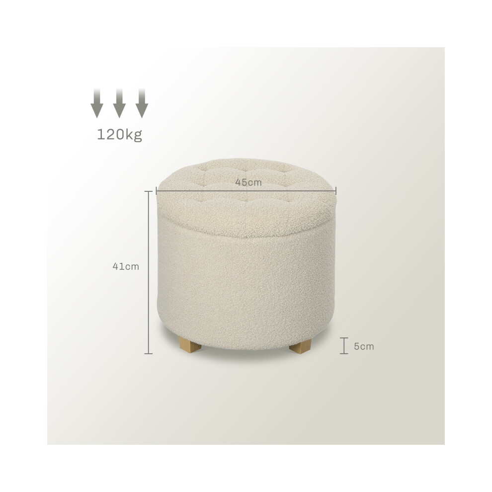 Storage Ottoman Cream White 31.8L Teddy Fleece Upholstered Footstool with Lid Ideal for Living Room & Bedroom-image-OPC-PMG5K5S-NEW