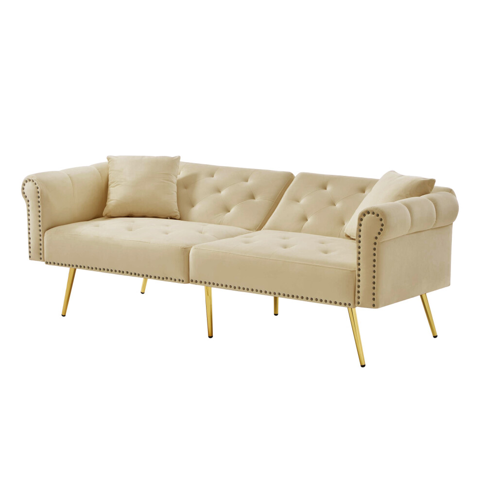 Space-Saving Velvet 2-Seater Sofa Bed with 3-Stage Adjustable Backrest & Gold Metal Feet Durable and Stylish for Small Rooms-image-OPC-PMG5K6W-NEW