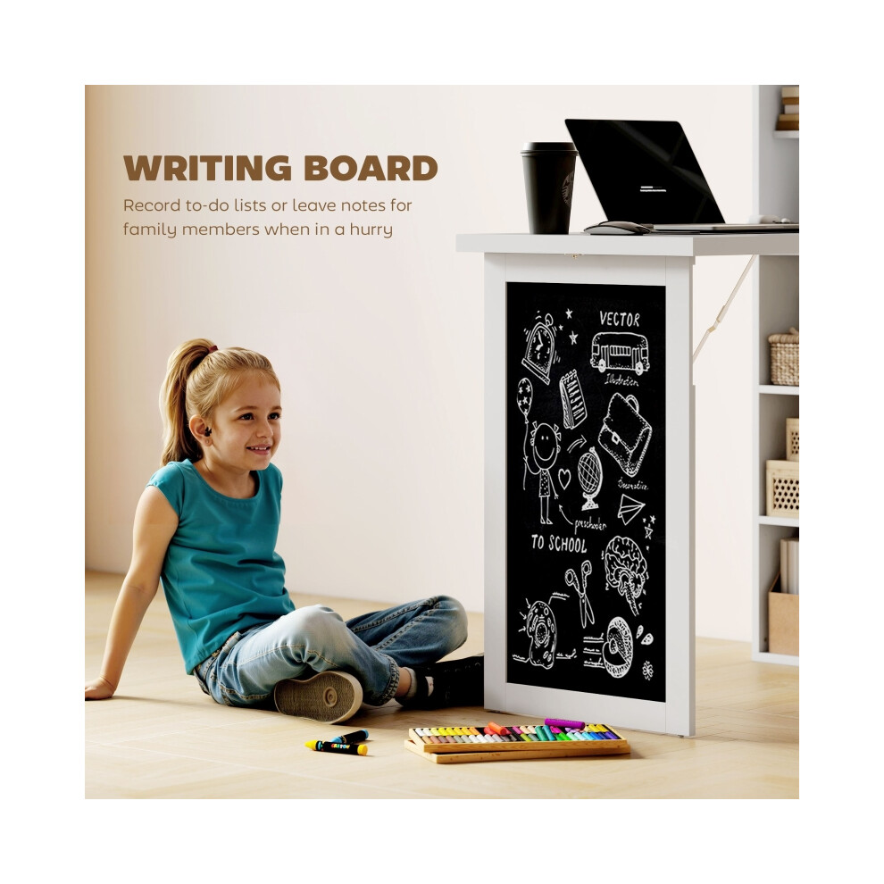 HOMCOM Wall Mounted Folding Study Desk with Black Board and Bookshelf White - Compact Multifunctional Floating Home Office Desk-image-OPC-PMG5KCQ-NEW