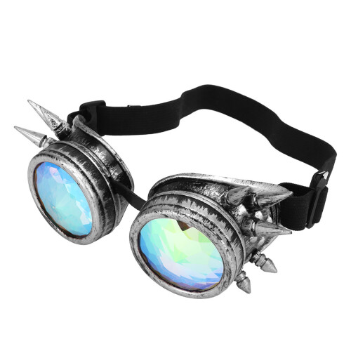 Rainbow Kaleidoscope Rave Goggles Adjustable Crystal Lenses Steampunk