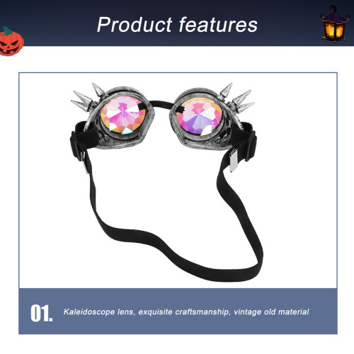 Rainbow Kaleidoscope Rave Goggles Adjustable Crystal Lenses Steampunk 2