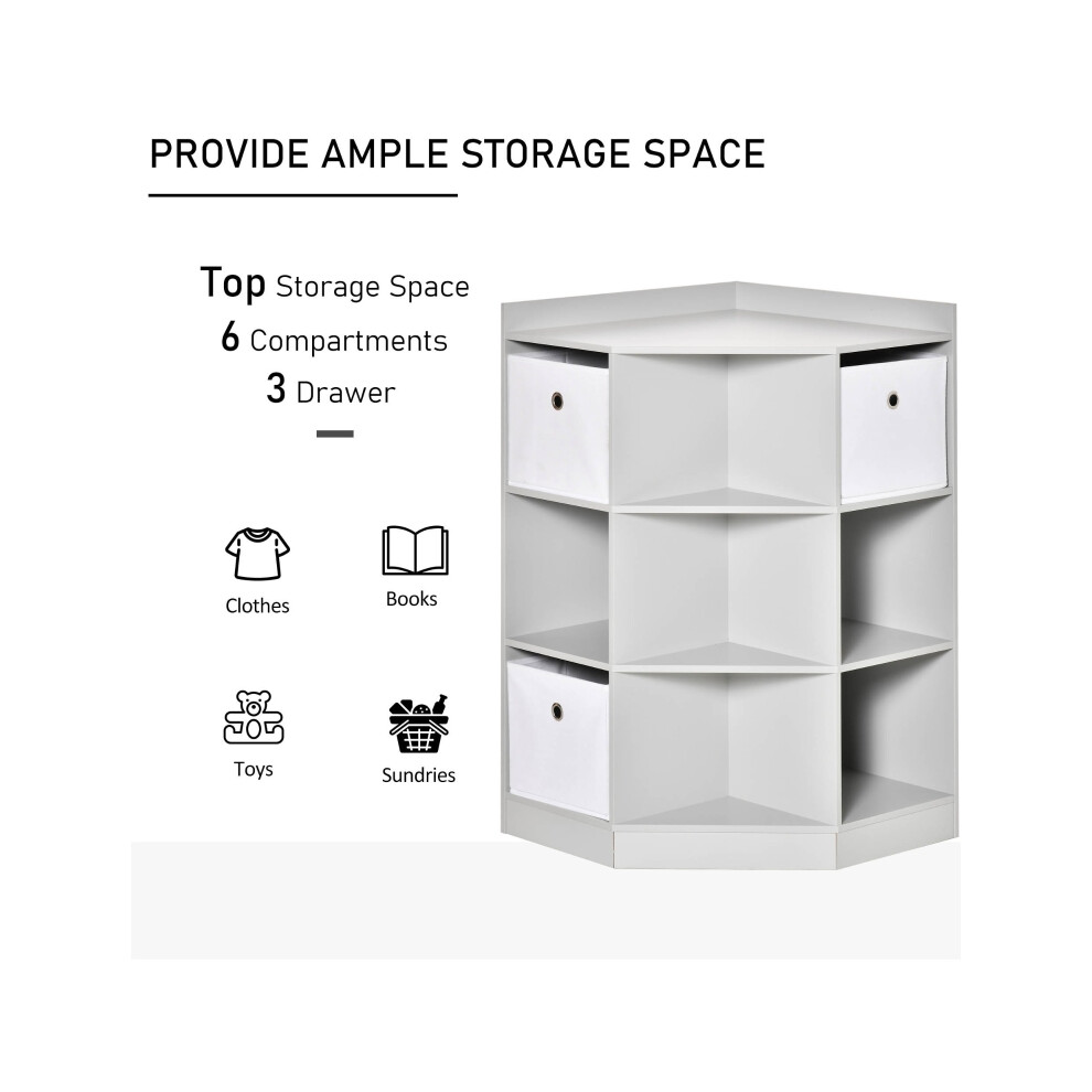 Children's 3-Tier Bookcase & Toy Storage Unit Grey with 3 Non-Woven Fabric Drawers Anti-tip Safety Feature Bedroom & Playroom-image-OPC-PMG5MF2-NEW