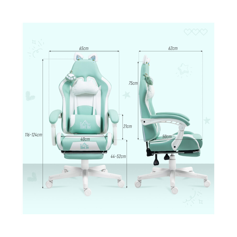 Reclining Cat Ear and Paw Office Chair with Footrest Light Blue/White Adjustable Soft Fabric Perfect for Gaming/Work Space-image-OPC-PMG5MJ8-NEW