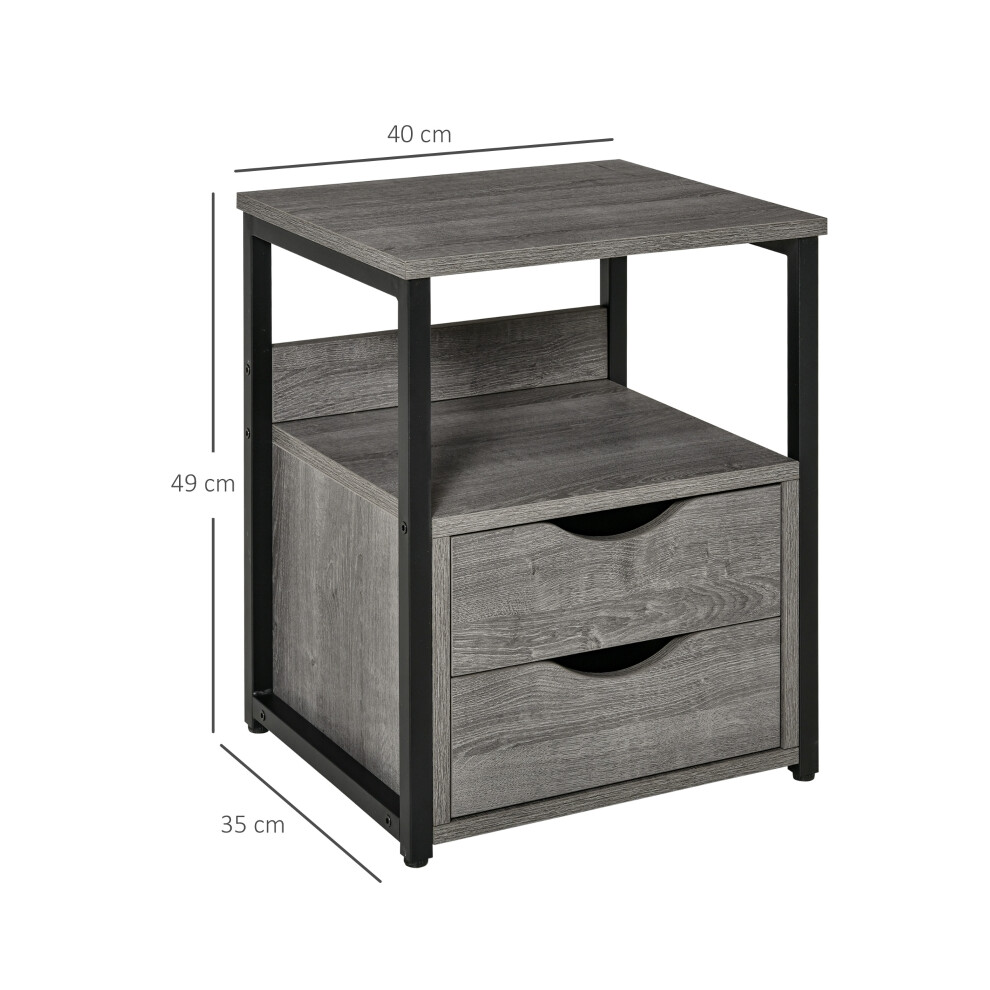 Sofa Side Table with Storage Shelf and Drawer - Grey Bedside Cabinet Slim Nightstand Industrial Design for Living Room-image-OPC-PMG5MYQ-NEW