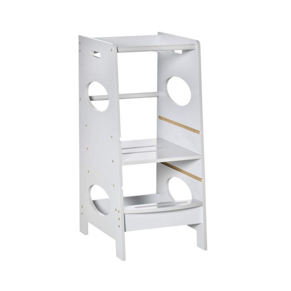 Toddler Kitchen Step Stool Kids Tower with Adjustable Standing Platform Grey - Compact Non-slip Child Safe Step Stool-image-OPC-PMG5NFQ-NEW