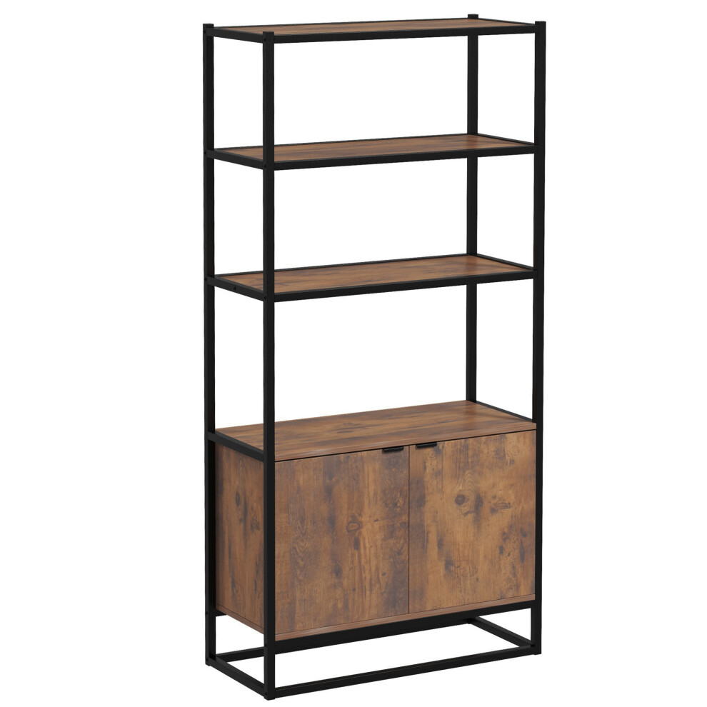 Industrial Bookshelf Rustic Brown & Black Large 3-Tier Storage Rack for Living Room & Office Durable MDF & Metal Construction-image-OPC-PMG5NFR-NEW