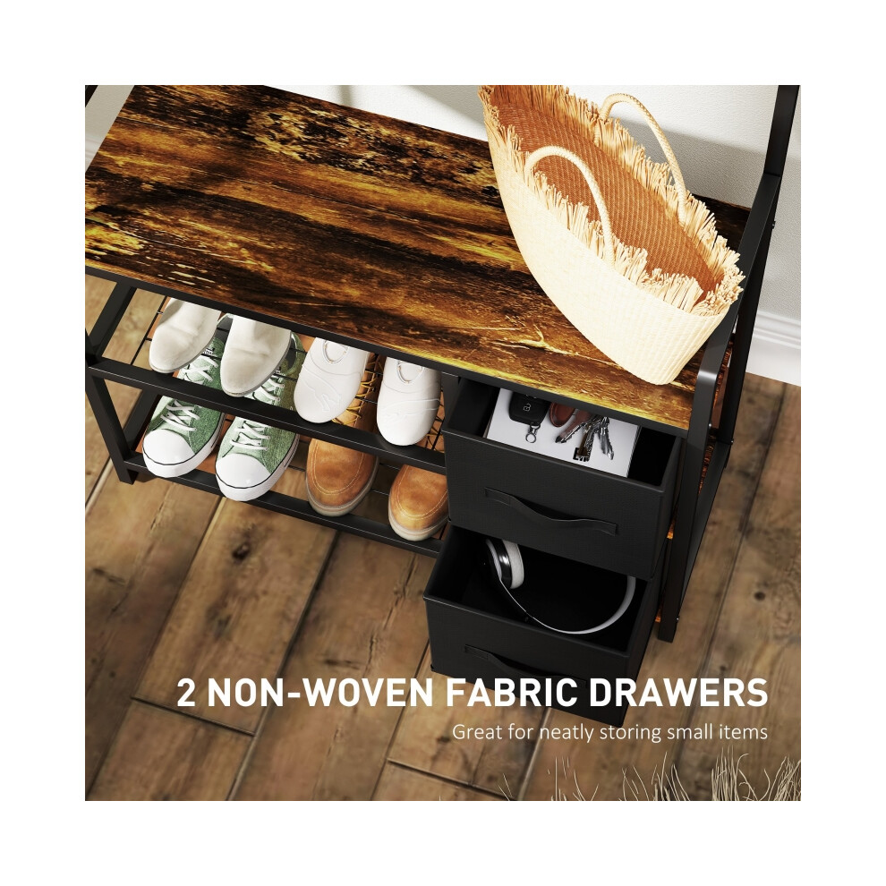 Versatile Industrial Hallway Tree with Shelves and Coat Hooks - Brown/Black Multi-Use Entry Organizer for Small Spaces-image-OPC-PMG5NJK-NEW