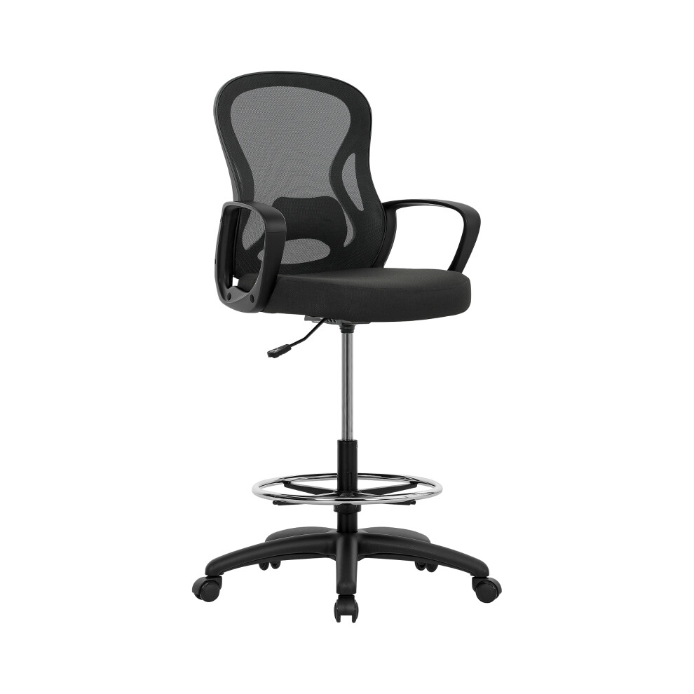 Height-Adjustable Drafting Office Chair with Lumbar Support Mesh Ergonomic Seat Footrest Suitable for Standing Desks Black-image-OPC-PMG5NKH-NEW