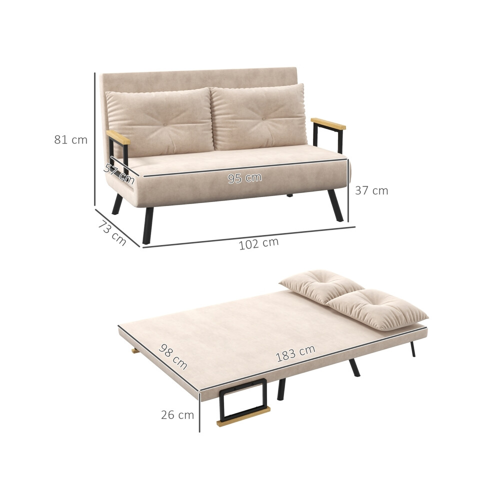 Velvet-Feel Double Sofa Bed 4-in-1 with Pillows â Beige Space-Saving Multi-Function Fold-Out Couch for Lounge & Guest Room-image-OPC-PMG5RR7-NEW